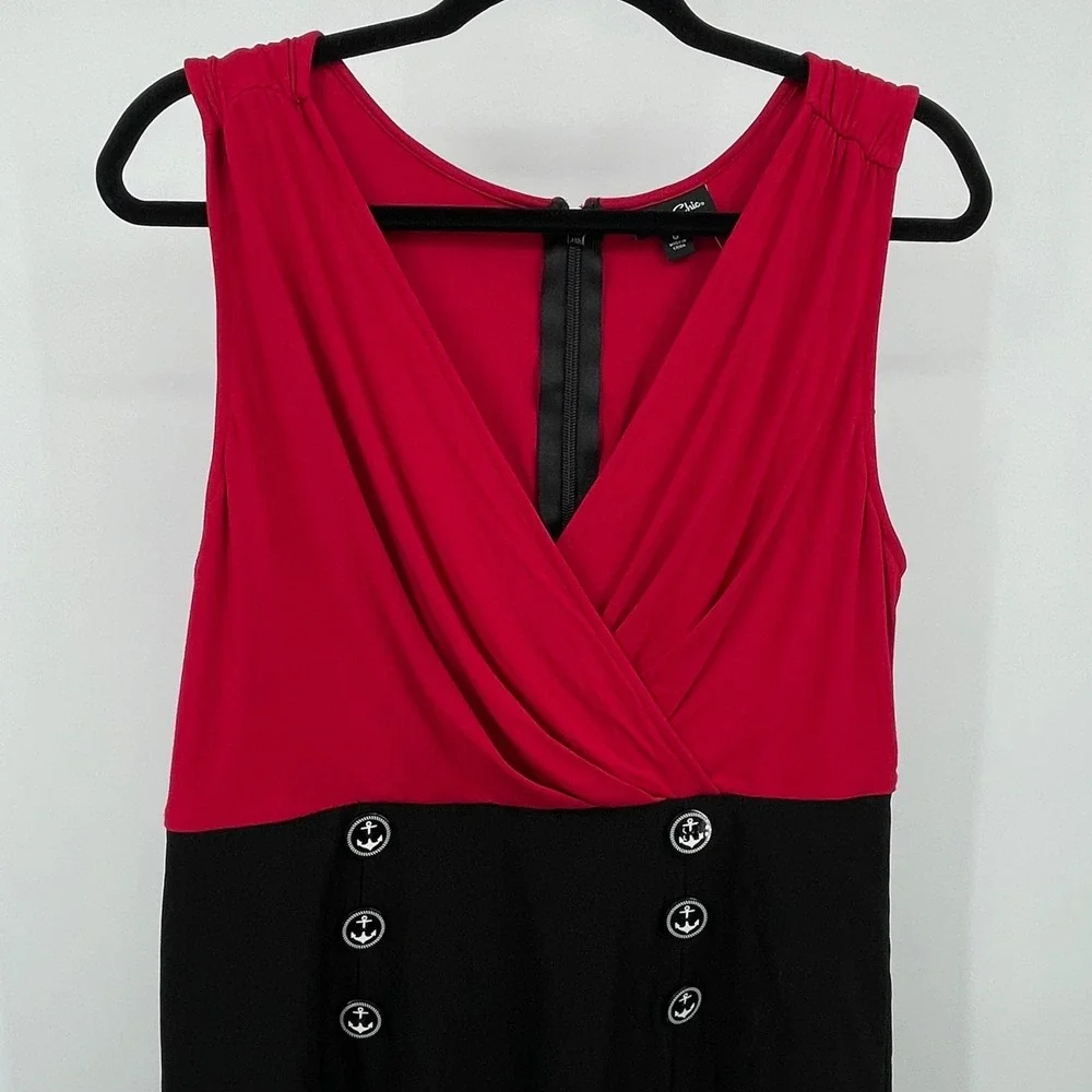 Torrid Retro Chic Red Black Nautical Anchor Button Midi Bodycon Dress 0 12 NEW - Picture 2 of 12